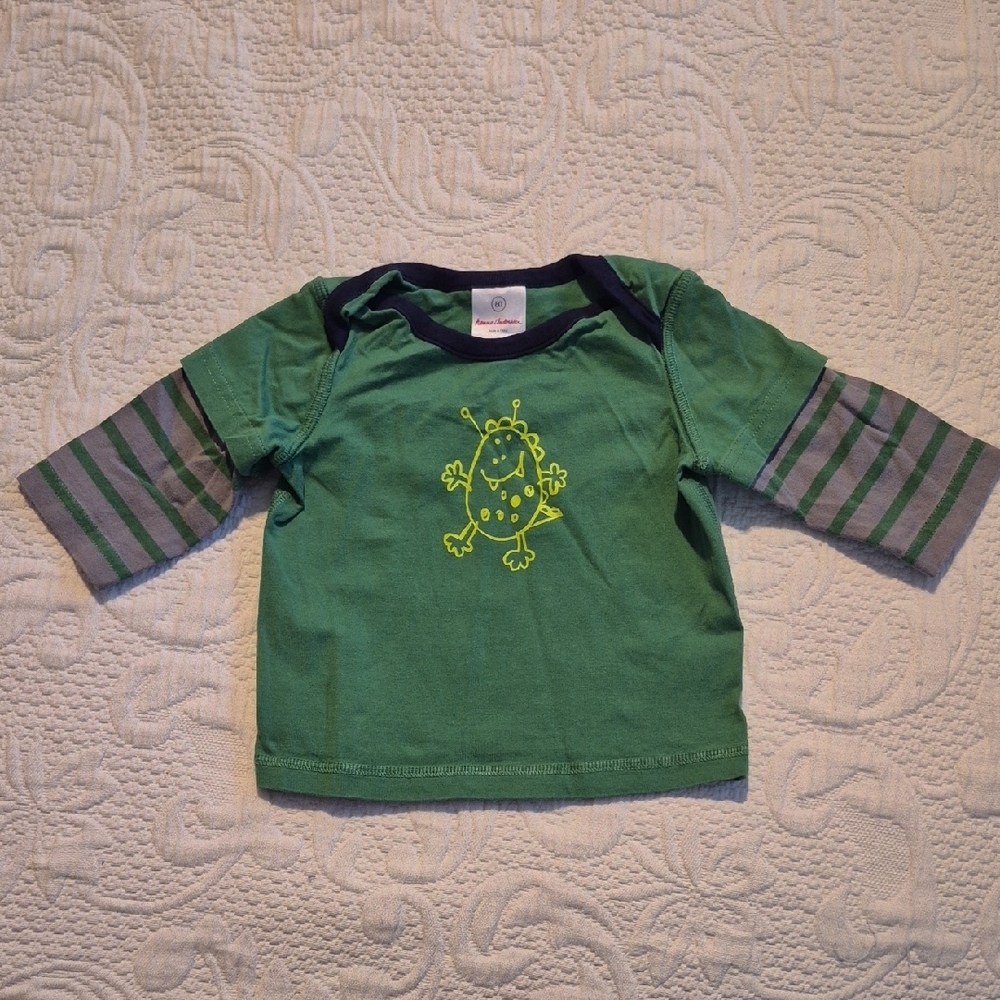 Hanna Andersson 60 or 3-6 months green & gray 3/4 sleeve shirt